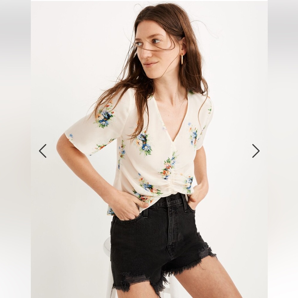 Madewell Floral Silk Shirred-Front Top in Classic Corsage